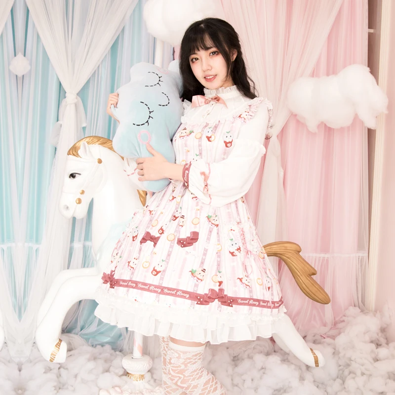 

Princess sweet lolita dress vintage lace bowknot high collar cute printing victorian dress kawaii girl gothic lolita op loli cos