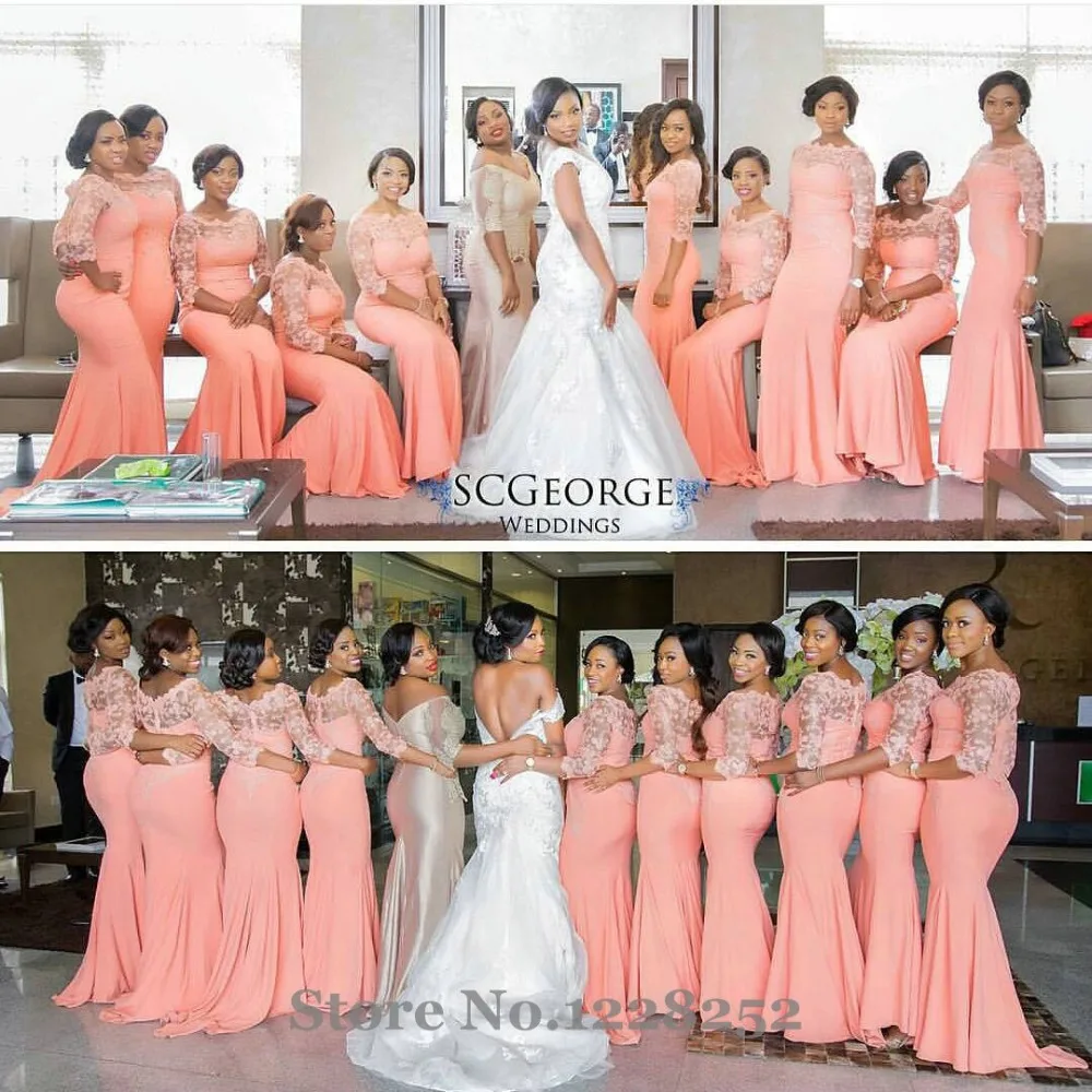 Elegant C Long Bridesmaid Dress With Sleeves Plus Size Lace Elegant C Long Bridesmaid Dress With Sleeves Plus Size Lace Mermaid Party Beautiful Bridemaids Dresses 2017 In From Weddings