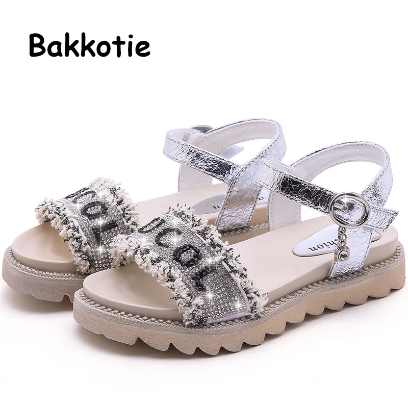 

Bakkotie 2019 Baby Girls Summer Fashion Lace Casual Sandals Kids Black Soft Party Dress Shoes Princess New Rhinestone Sandals