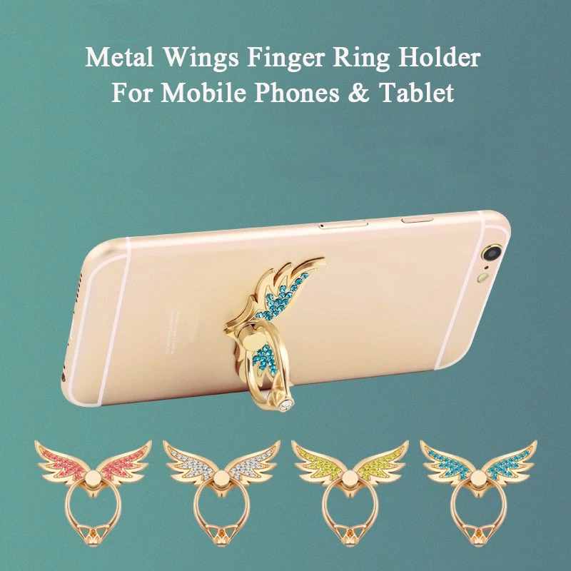 Phone holder Angel wings Diamond 360 Degree Finger Ring Buckle Stand