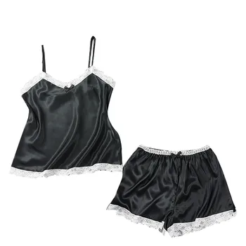 

pajamas for women sleepwear women sexy Womens Sexy Satin Sling Sleepwear Lingerie Lace Bowknot Nightdress Underwear#3