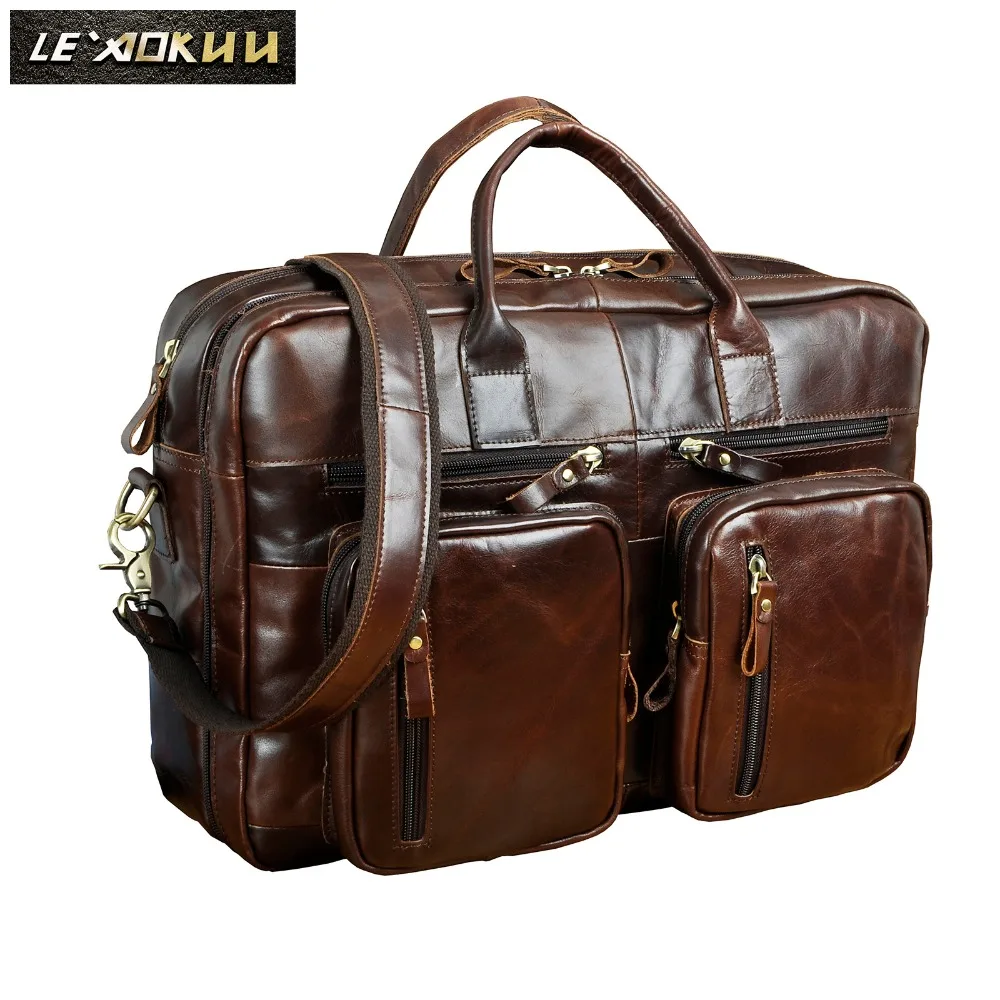 Мужской кожаный портфель с масляной воском в античном стиле деловой для
