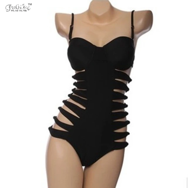 black side cut out swimsuit