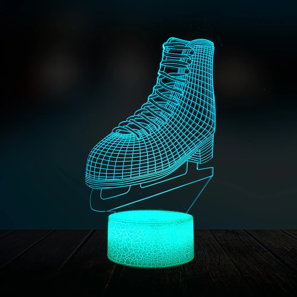Ice Skate Shoe Style 3D LED Lamp USB Desk Night Light Multicolor Home