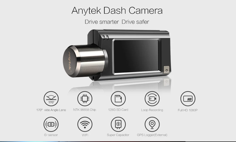 Anytek G100 High-End Видеорегистраторы для автомобилей 1080 P FHD Камера Wi-Fi Dash Cam Регистратор Видео Регистраторы регистратор gps трекер