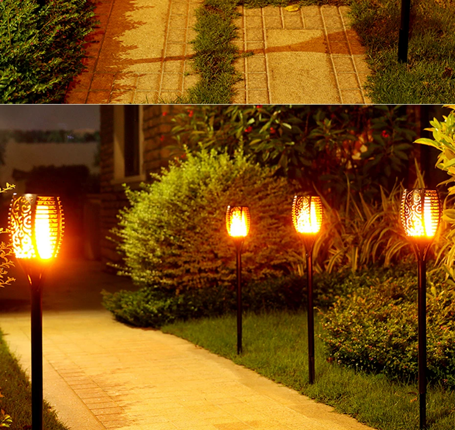 Tochas de Iluminação ao ar Livre para Jardim Movido a Energia Solar da Lâmpada de Rua Solar Luz Bruxuleante Chamas Tiki Quintal Caminho Luzes 2 Pcs 96 Led 7 Chamas Tiki Tochas de Iluminação Ao Ar