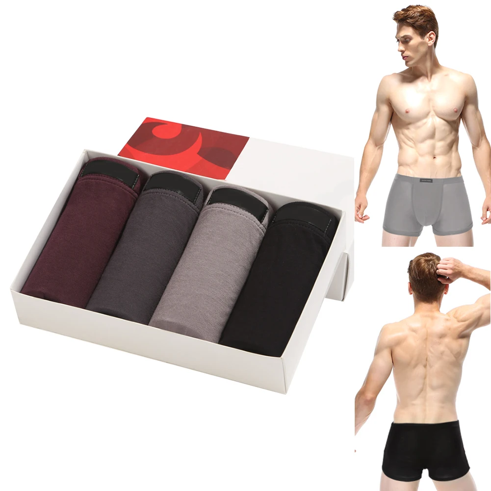 

4PCS/Set Mid Waist Gift Modal Washable Boxers Breathable Lightweight Shorts Ultrathin Seamless Daily Use Men Briefs Underpants