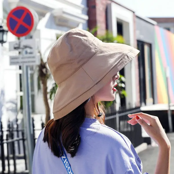 [La MaxPa] Женская летняя пляжная широкоугольная Рыбацкая шляпа женская модная Солнцезащитная шляпа анти-УФ-Панама шляпа большая Кепка-козырек 5 цветов - Цвет: Хаки
