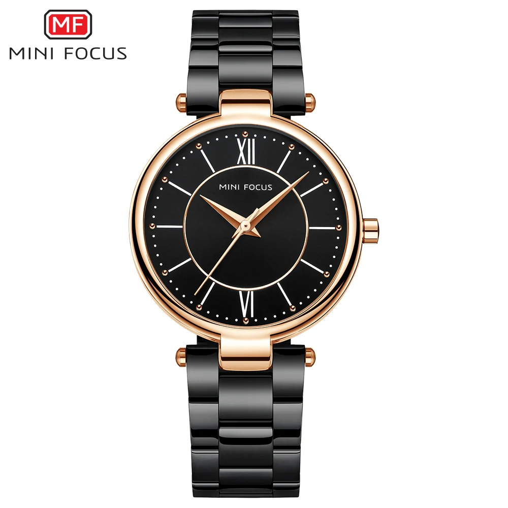 Мини фокус женские Ретро Простые аналоговые кварцевые часы из нержавеющей стали деловые нарядные часы для леди Женщины MF0189L черный - Color: MF0189L-Black