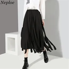 Neploe/Винтажные юбки с завышенной талией Jupe Femme, осенне-зимняя плиссированная юбка с кисточками в стиле пэчворк для студентов Mujer 68476