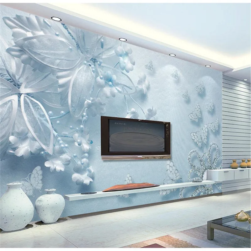 Пользовательские Любой Размер Современные Настенные обои светло-голубой Diamond Flower роскошный покрытия стен спальня росписи фон обои