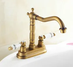 Antique Brass Deck Mounted Dual Ceramic Handles Two Holes Bathroom Faucet Brass Swivel Spout Basin Sink Mixer Taps anf323