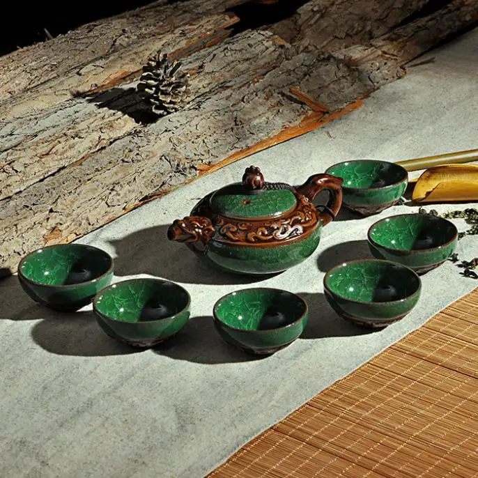 Чайный набор ледяная трещина глазурь резная посуда керамическая teaset Dehua чайный