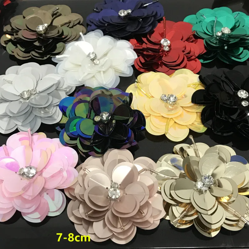 

4pieces/lot flower Rhinestone beaded patches for Clothing Sew on Sequin Applique decorative parches for clothes bag