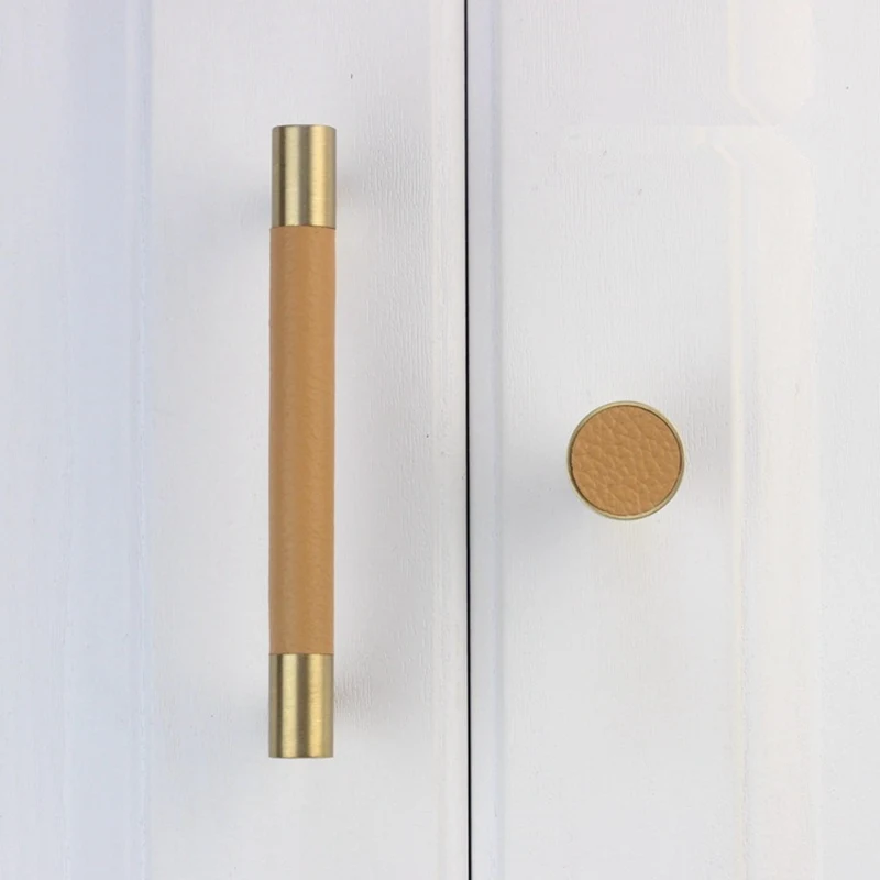 Нордическая кожа+ латунная ручка шкафа ящика декоративная кухонная дверная дверь шкаф выдвижные ручки 96 мм 128 мм-1 упаковка