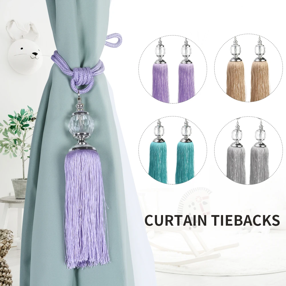 2Pcs Tassel Rope Window Curtain Tiebacks Crystal Ball Curtain Decor