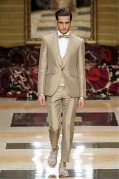 

Wholesale - HOT Recommend Champagne Shawl Lapel Groom Tuxedos Slim Fit Wedding Dress Prom Holiday Suit (Jacket+Pants+vest+tie)