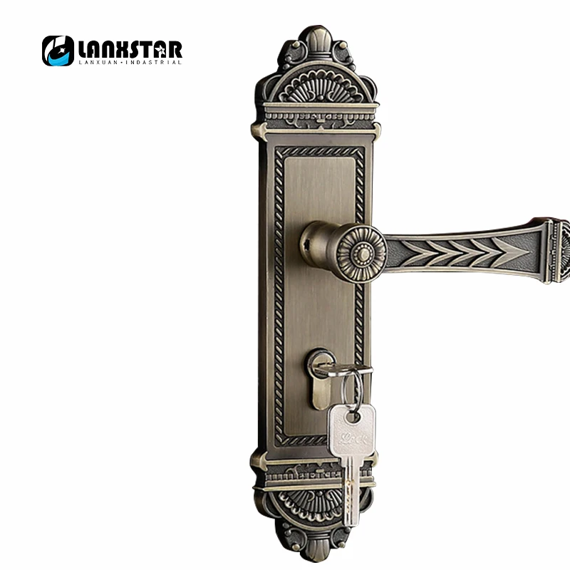 Antique Style Zinc Alloy Handle Lock Simple Bedroom Door-lock Handle-panel-lock Quality Commitment Mute Door-locks european style wooden door selling recommended zinc alloy handle lock exquisite appearance and quality assurance mute locks
