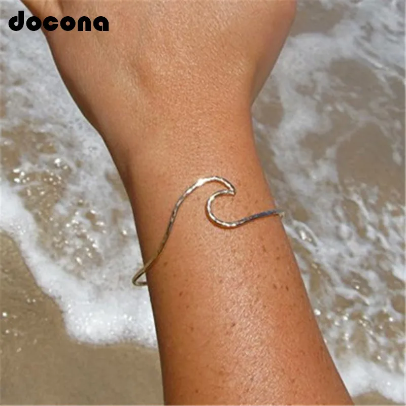 

Docona Bohemian Gold Silver Color Wave Bangle Bracelet for Women Geometric Opening Adjustable Bracelet Pulseras 4266
