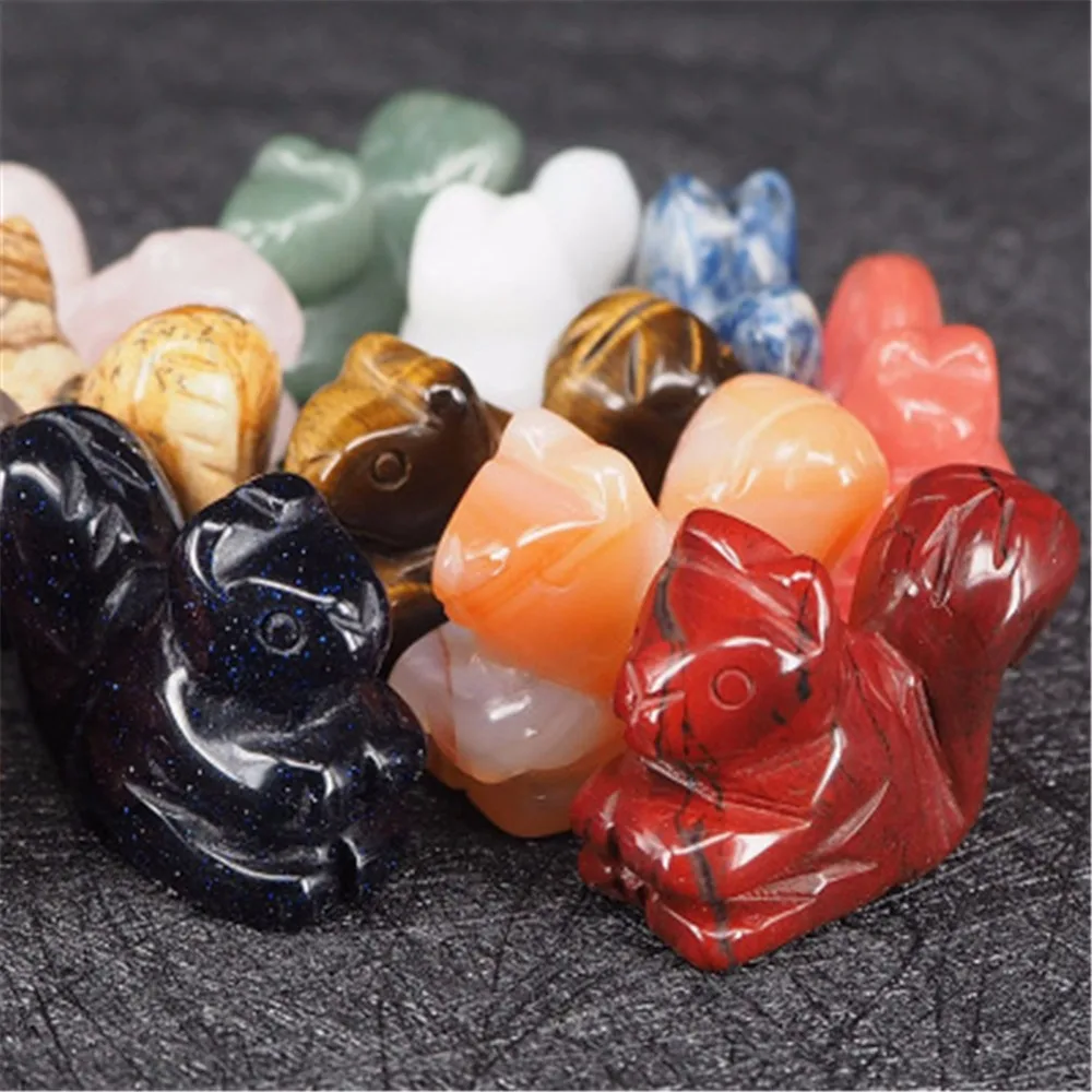 

Druzy 12PC Fashion Natural Carving Crystal Stone Cute Squirrel Pendant Adornment for Necklace Making Home Decoration Adornment