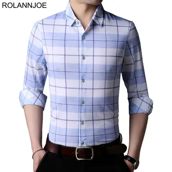 

R.N.J. Bi-color Striped Large Plaid Shirts Mens Clothes 2018 Long Sleeve Mens Dress Shirts Casual Slim fit Men Social Shirt