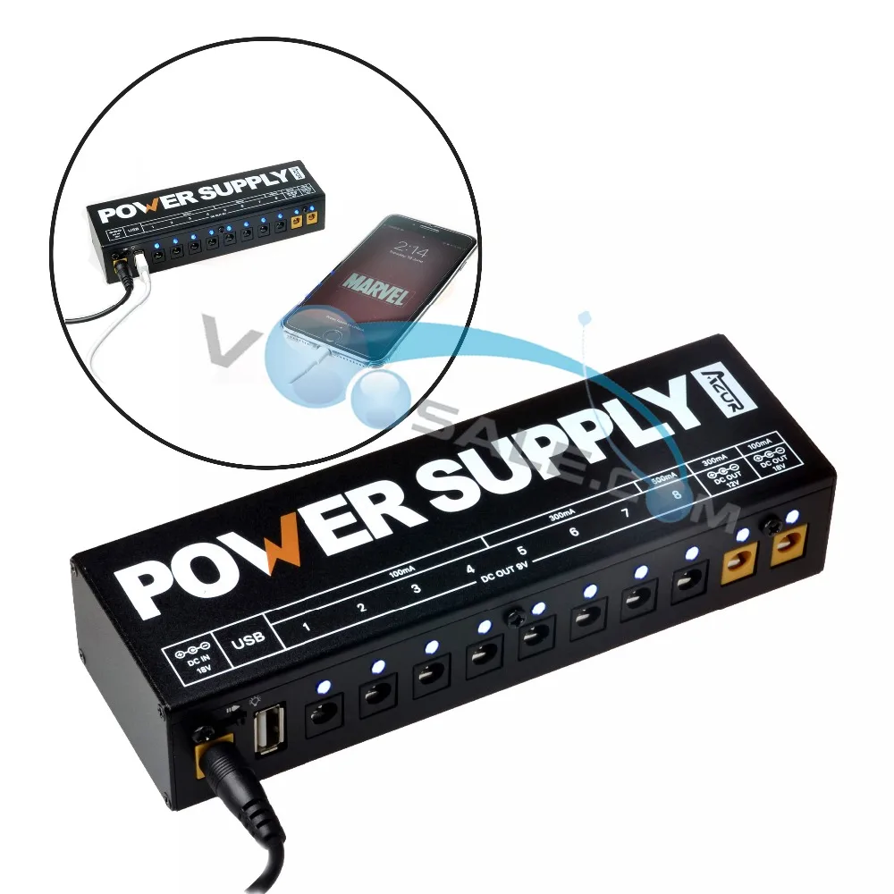 Azor AP-01 Effect Pedal Power Supply High Frequency 18V 1A Input USB Output 10 Isolated Outputs Azor Guitar Pedal Power Supply Azor AP-01 Effect Pedal Power Supply High Frequency 18V 1A Input USB Output 10 Isolated Outputs Azor Guitar Pedal Power Supply