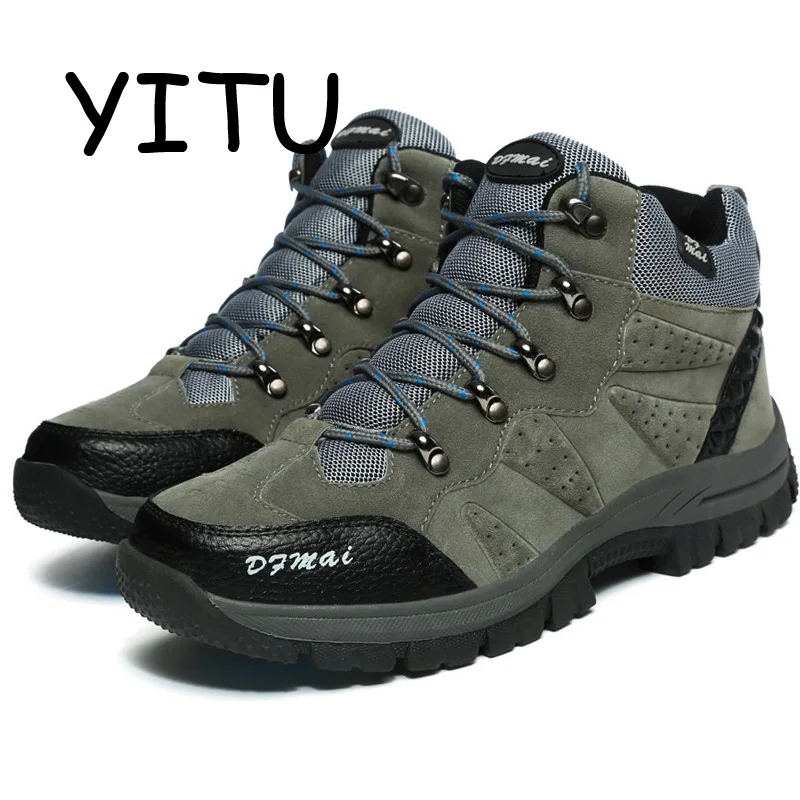 YITU мужские походные треккинговые ботинки водонепроницаемые походные ботинки для альпинизма походные ботинки дышащие походные ботинки кроссовки для бездорожья - Цвет: Gray