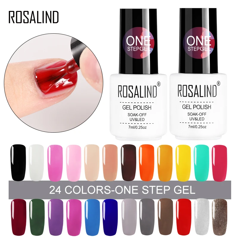 

ROSALIND 3 in 1 One Step Nail Gel Polish Nail Art Semi Permanent Nail Polish Soak Off Set For Manicure White Primer Gel Lacquer