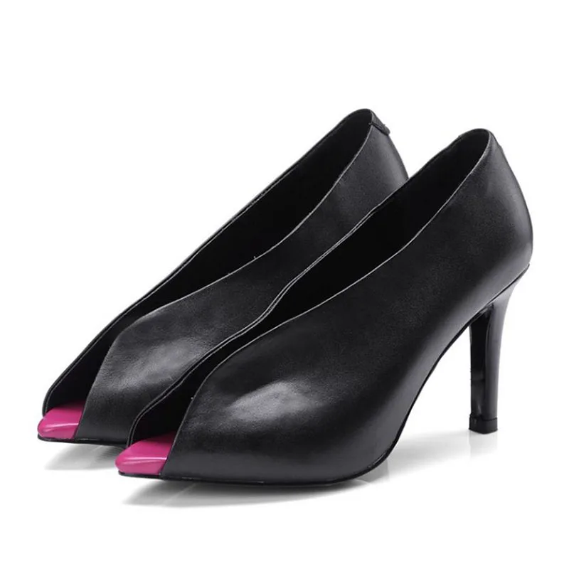 Kemekiss Marque Luxe Hauts Black Véritable black Peep Pour Toe Designer Cuir 1 Talons Rouge Femmes En Chaussures Pompes Défilé Taille 40 De rose 2 33 Sexy rIRWpwErq