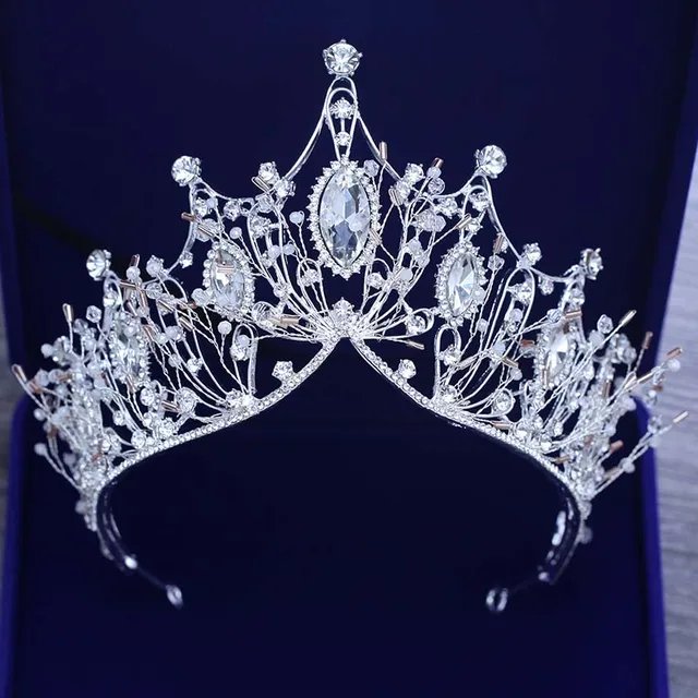 Luxury Blue Light Austria Crystal Crown Rhinestone Pearl Wedding Tiaras