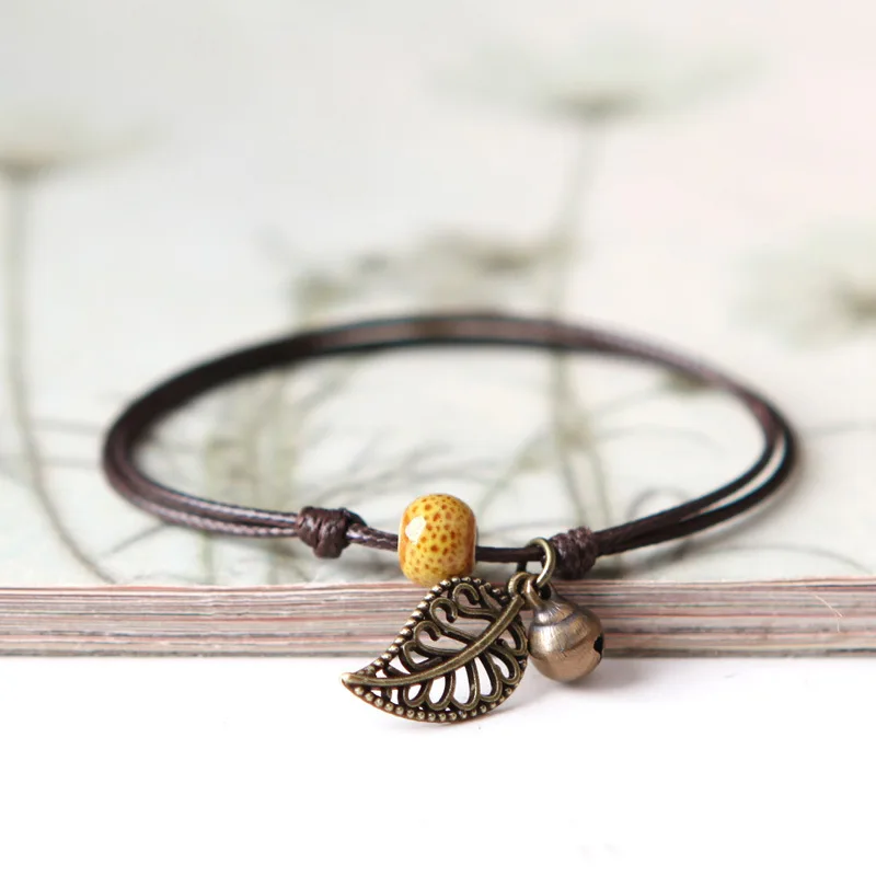 

1PCS New Fashion Adjustable Simple Ceramic Bracelets Anklets Female Original Hand-woven Fashion Anklets Leaf Ceramic Jewelry