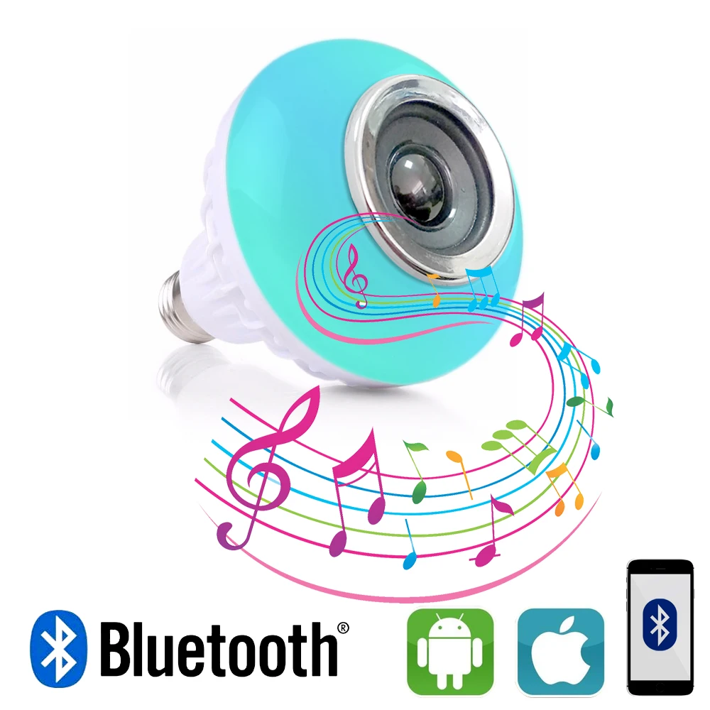 Смарт E27 RGB Bluetooth динамик светодиодный светильник 12 Вт Музыка Воспроизведение затемнения беспроводной светодиодный светильник с 24 клавишами дистанционного управления