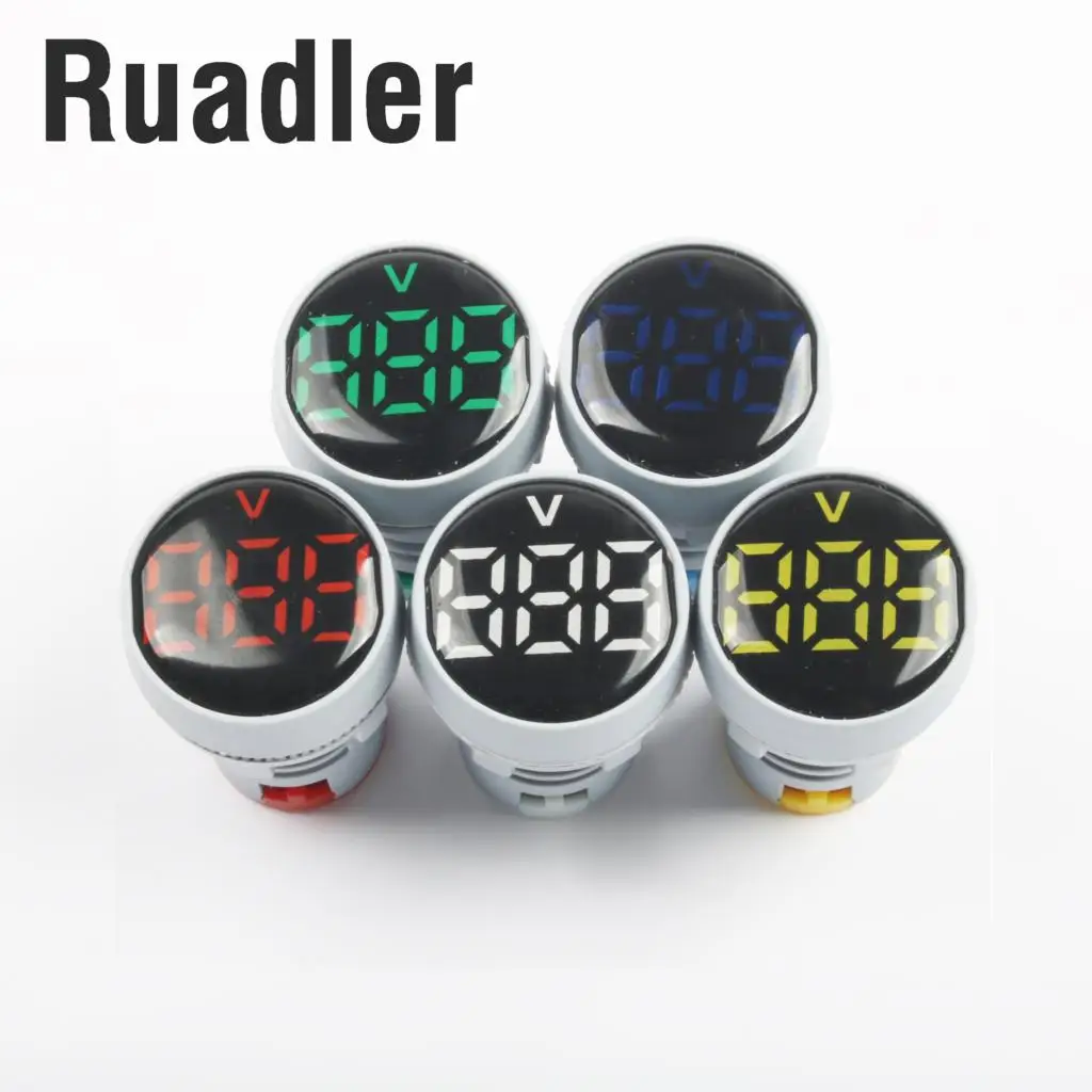 

22mm AC20-500V LED Mini Round Voltmeter voltage meter indicator pilot light Red Yellow Green Blue White digital