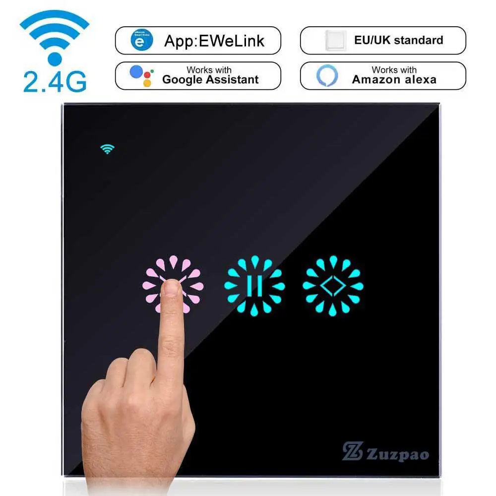 Умный дом, WiFi, электрические сенсорные жалюзи, переключатель занавесок, Рольставни, Голосовое управление от Amazon Alexa, Google Home для слепых двигателей - Цвет: Black