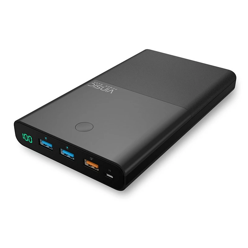 Vinsic 28000mAh Power Bank 18650 Lithium Battery Dual USB Portable QC3