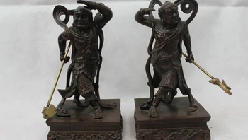 

8"China Chinese Fengshui Bronze door-god Heng Ha Two Buddha Statue