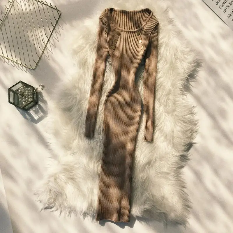 Женское вязаное платье ALPHALMODA элегантные пуловеры с длинными рукавами на