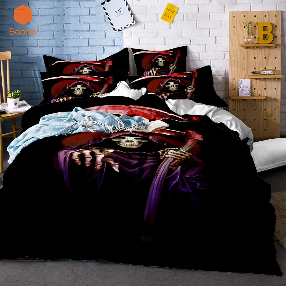 

3D Cartoon Halloween Skull Duvet Cover Black Bedding Set With Pillowcase Soft Quilt Cover Comfortable Polyester Queen size SJ129