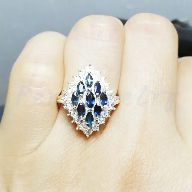 Кольцо из натурального сапфира 0.25ct* 9 шт драгоценных камней Натуральное Настоящее сапфировое кольцо из стерлингового серебра 925 пробы ювелирные украшения# C952002