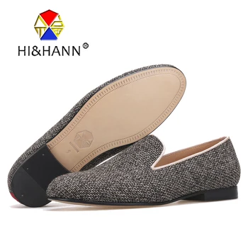 

New arrival men Cotton Fabric shoes with Genuine Leather bottom and insole Fashion British men smoking slippers male's loafers
