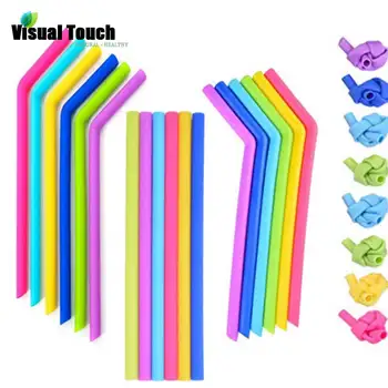 

Visual Touch Set Of 6Pcs Reusable BPA Free Silicone Straws Drinking Cleaning Brush Straws Party Supplies Environment Protection