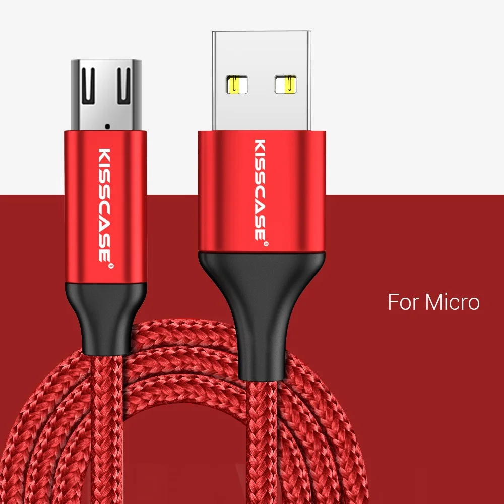 KISSCASE 2.4A быстрой передачи данных Micro USB кабели для Xiaomi Redmi Note 6 5 Pro Micro USB кабель для samsung S7 ткань зарядный шнур - Цвет: Красный