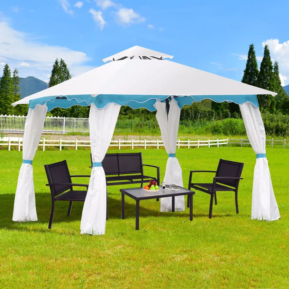 Giantex 2 уровня 10 'x 10' террасная беседка палатка стальная рама навес с боковыми