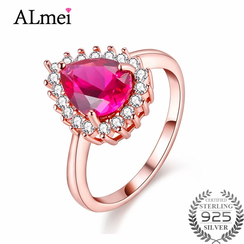 Свадебные кольца Almei 1ct с розовым топазом серебро 925 пробы розовое золото