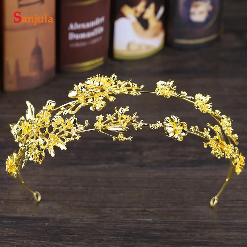 Винтаж барокко Bridal золото/серебристого металла Flowes свадебное корона принцессы двойной повязки аксессуар T011