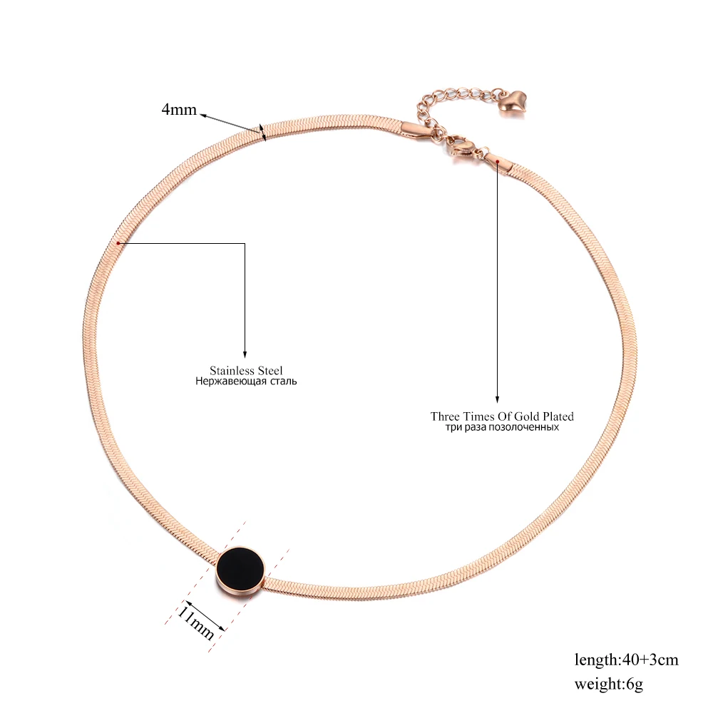 Lokaer Новое поступление образец ювелирных изделий из нержавеющей стали Цепочка Змея тонкое ожерелье розовое золото цвет с черным Bbsidian диск N18066