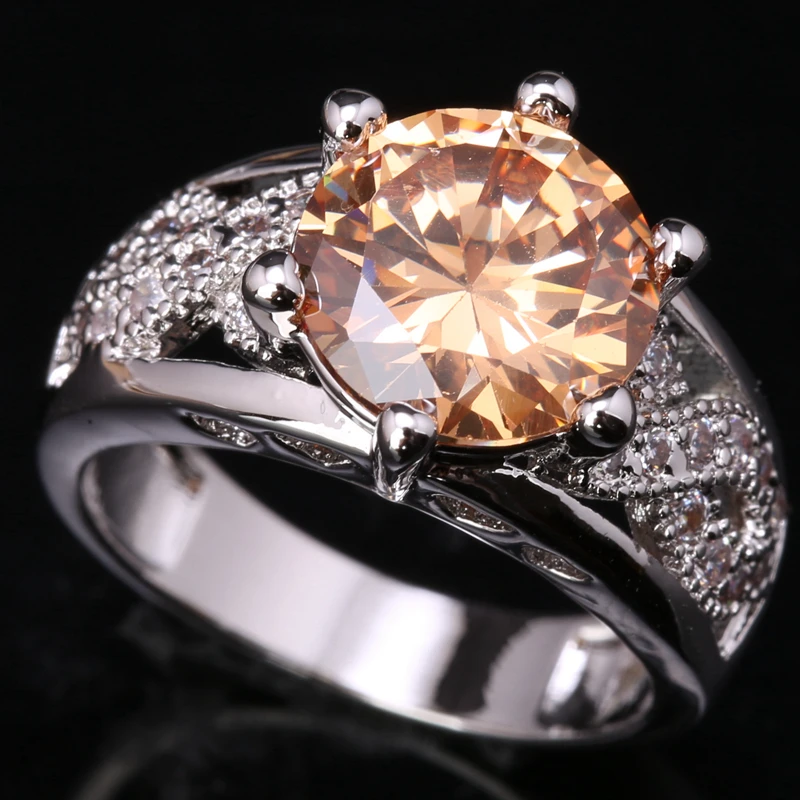 Потрясающие Circle Самоцветы оранжевый Шампанское Morganite Цирконий 925 sterling Серебряные