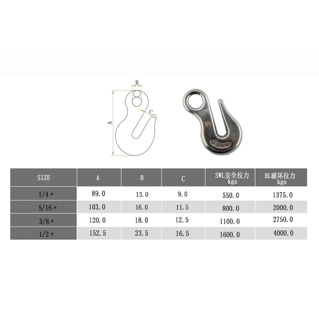 Stainless Steel 316 4 inch Eye Sling Winch Hook Tow Hooks for Hoist Sling Winch for Water Sports Rowing Boat Sailing Yacht