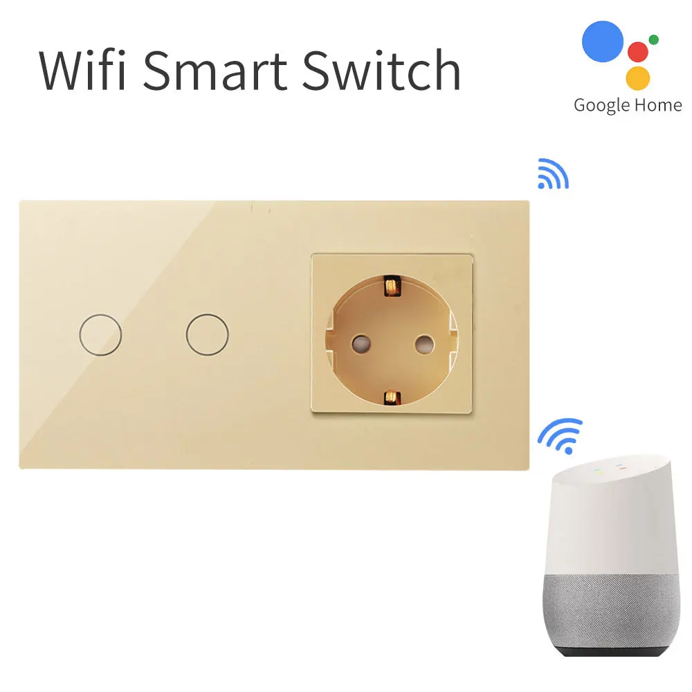  Bingoelec Smart Home Automation Wall Switch EU Standard 2 Gang 1 Way Wifi Glass Panel Touch Switch  - 33012532256