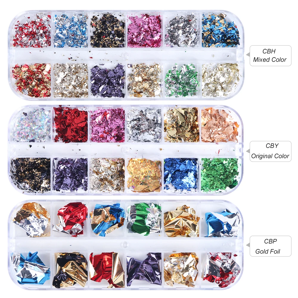 

12 Grid Mixed Colors 3D metal nail art sequins glitter for pasting nail decoration